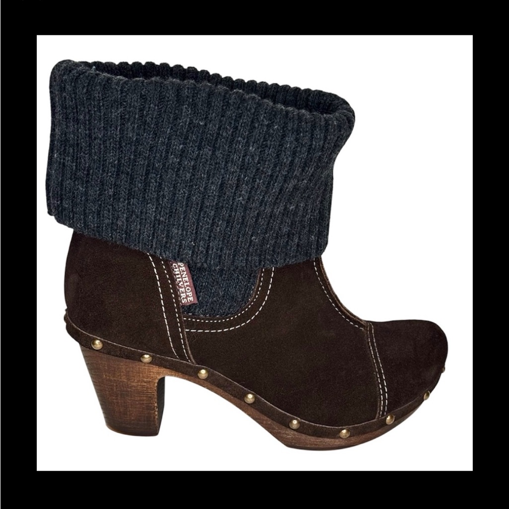 Penelope Chilvers Anthropologie Suede Cuffed Clog Sweater Boots